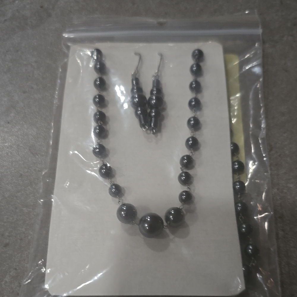 Sophisticated Black Beaded Necklace and Earring Set